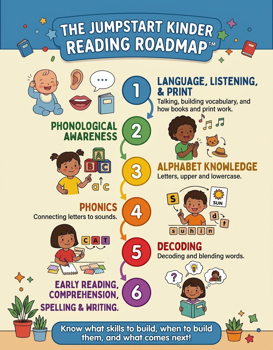 The blue front cover of the ‘Don’t Wait for Kindergarten: The Science-Backed Case for Early Reading’ parent guide, featuring an ABC alphabet heading at the top and a central graphic of colorful geometric shapes forming the silhouette of an apple.
